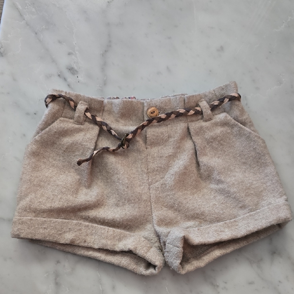 Zara Neutral Twill Shorts with Braided Belt